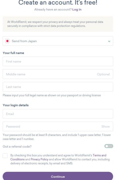 worldremit(ワールドレミット)のアカウント登録方法１
